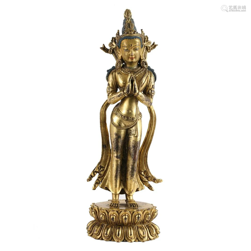 A GILT-BRONZE FIGURE OF BODHISATTVA