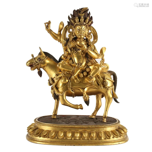 A GILT-BRONZE FIGURE OF BODHISATTVA ON HORSE