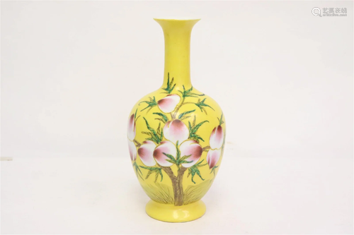 Yellow background famille rose porcelain vase