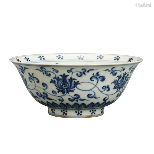 A BLUE AND WHITE 'LOTUS SCROLL' BOWL