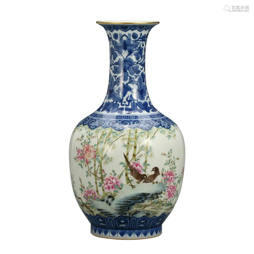 A FAMILLE-ROSE 'BIRD AND FLOWER' VASE