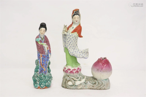 2 Chinese famille rose porcelain figures