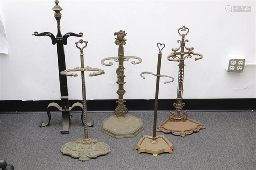 5 bronze/ cast iron fireplace tool stands