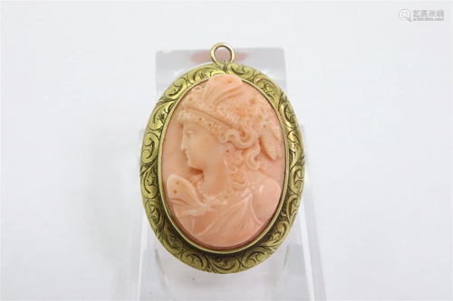 Victorian 14K framed coral carved cameo