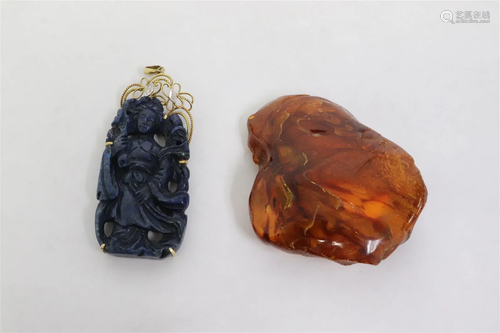 Lapis brooch w/ 14K bale, & an natural amber brooch