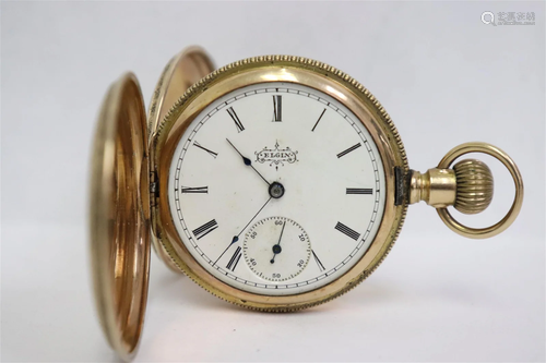 gold hunter cased pocket watch by Elgin w/ diamond