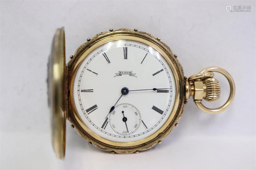 14K Y/G hunter cased pocket watch by Elgin