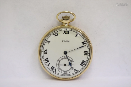 14K Y/G pocket watch by Elgin, w/ 14K dust cover