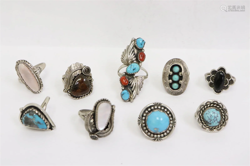 9 sterling rings set with stones