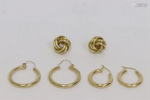 3 pairs of 14K Y/G earrings, total wt. 11.0gm