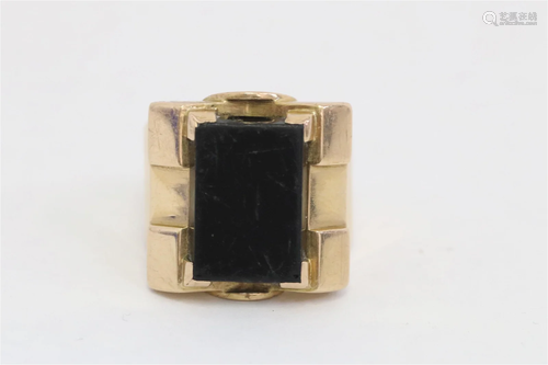 18K rose gold retro ring with black onyx plaque