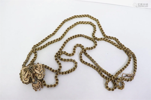 Victorian 14K Y/G inlaid gold slide chain