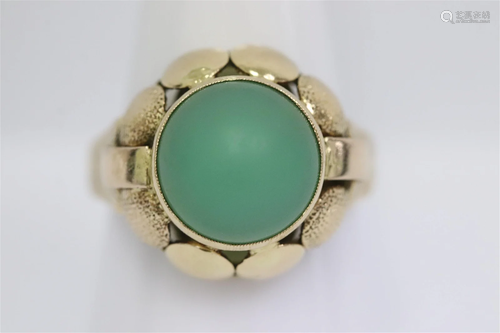 14K rose gold ring with a green stone