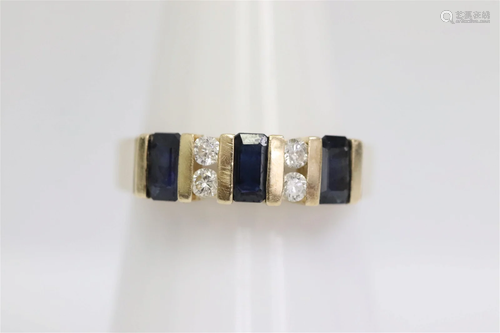 14K Y/G ring set with diamonds and sapphires