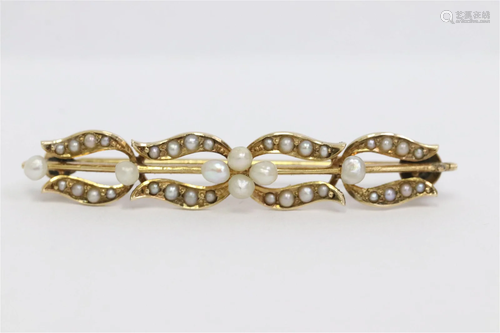 Victorian 14K Y/G seed pearl brooch