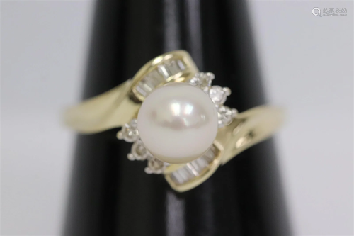 14K Y/G cultured pearl and diamond ring