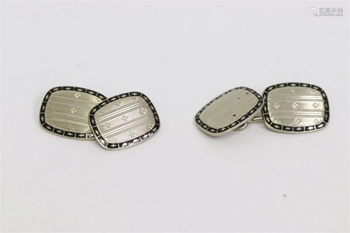 Pair 10K W/G enamel cufflinks