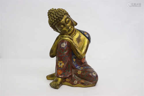 Chinese gilt bronze deity with cloisonne decoration