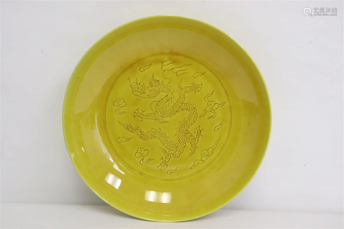 A yellow glazed porcelain plate