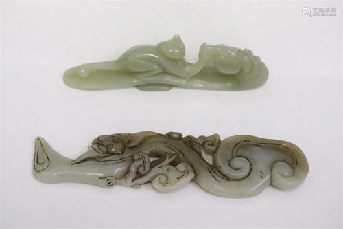 2 piece Chinese celadon jade carved ornaments