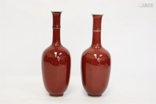 Pair Chinese red glazed porcelain vase