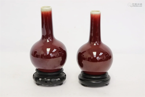 Pair Chinese 19th/20th c. small bottle vases