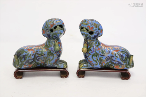 Pair Chinese cloisonne qilin