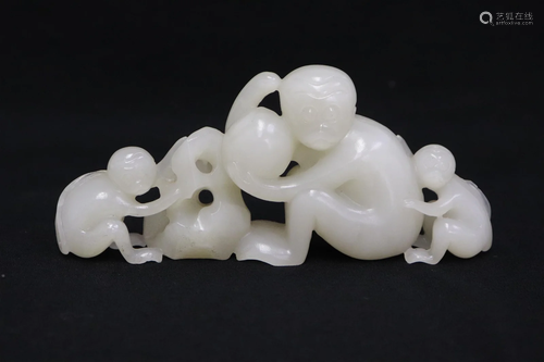 Chinese white jade carved monkey group