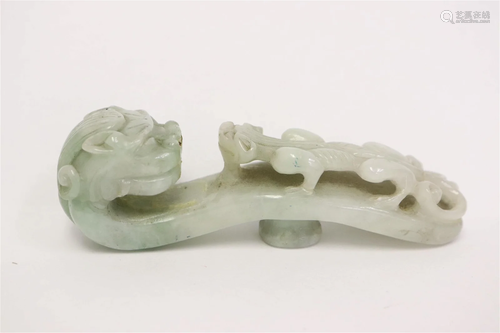 Jadeite like stone carved belt buckle