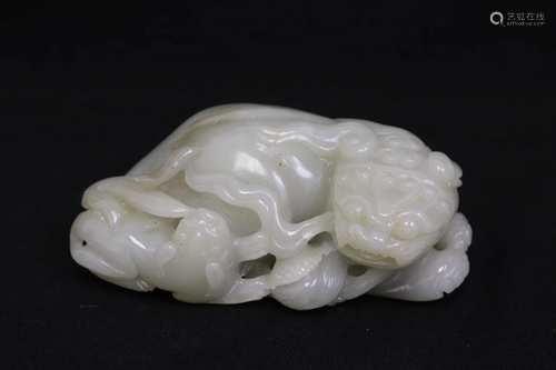 Chinese celadon jade carved qilin group