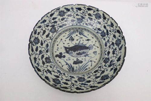 A large Chinese blue and white porcelain bowl