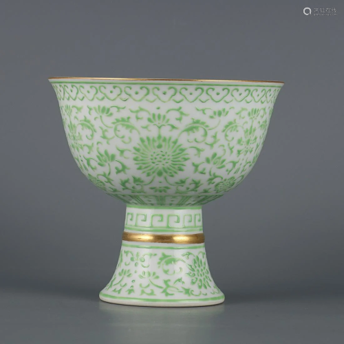 CHINESE GILDED ON GREEN ENAMELED HIGH - FOOT BOWL DEPICTING ...