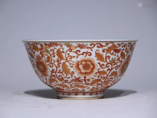 CHINESE GILDED ON IRON-RED ENAMELED BOWL DEPICTING 'LOT...