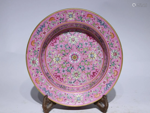 CHINESE PINK-GROUND FAMILLE-ROSE BASIN DEPICTING ' LOTU...