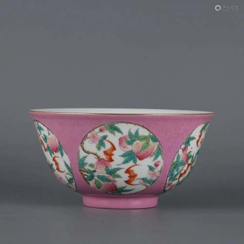 CHINESE PUCE-GROUND FAMILLE-ROSE BOWL DEPICTING 'BAT AN...