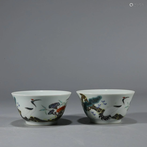 CHINESE FAMILLE-ROSE CUP DEPICTING 'CRANE', '...