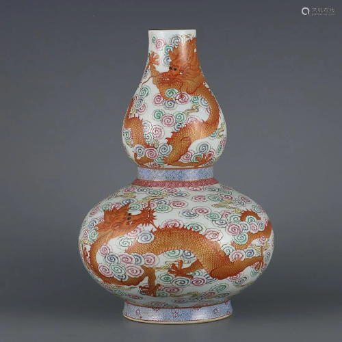 CHINESE GILDED ON FAMILLE-ROSE DOUBLE-GOURD VASE DEPICTING &...