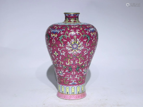 CHINESE PUCE-GROUND FAMILLE-ROSE MEIPING VASE DEPICTING ...