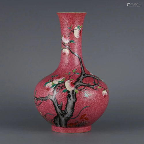 CHINESE PUCE-GROUND FAMILLE-ROSE VASE DEPICTING ' PERSI...