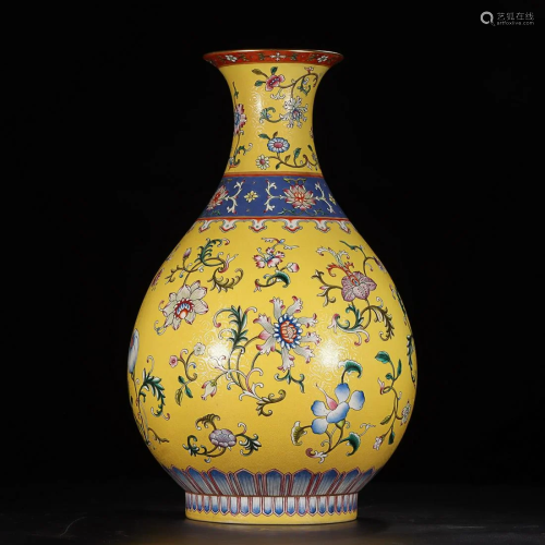 CHINESE YELLOW-GROUND FAMILLE-ROSE PEAR-FORM VASE DEPICTING ...