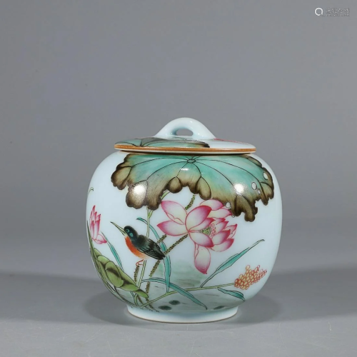 CHINESE FAMILLE-ROSE COVERED JAR DEPICTING ' BIRD AND L...