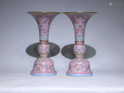 TWO CHINESE FAMILLE-ROSE GU VESSELS DEPICTING ' LOTUS S...