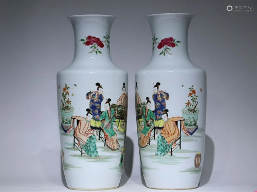 TWO CHINESE FAMILLE-VERTE VASES DEPICTING 'FIGURE STORY...