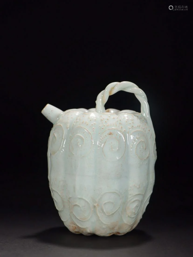 CHINESE WHITE-GLAZED PUMPKIN -FORM WATER DROPPER DEPICTING &...