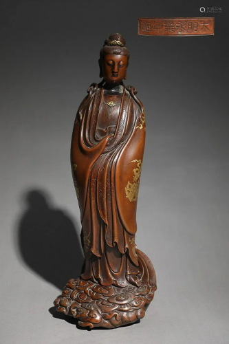 CHINESE PARCEL-GILT-BRONZE FIGURE OF GUANYIN, 'MING YON...