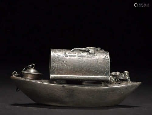 CHINESE SILVER BOAT-FORM WATER DROPPER
