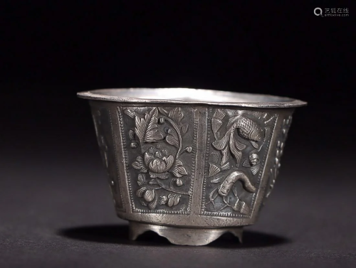 CHINESE SILVER JARDINIERE DEPICTING 'ANCIENT ARTIFACT&#...
