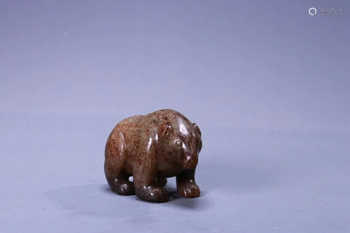 CHINESE INSCRIBED ANTIQUE JADE BEAR