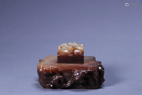 CHINESE ANTIQUE JADE SEALS WITH CARVED 'CHI-DRAGON'...