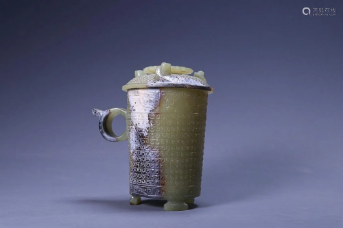 CHINESE ANTIQUE JADE COVERED CUP